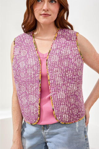 Reversible Textured Sleeveless Vest-Rosesilk