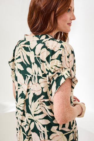 Ruffle-Sleeve Notch Neck Shift Dress-Rainforest