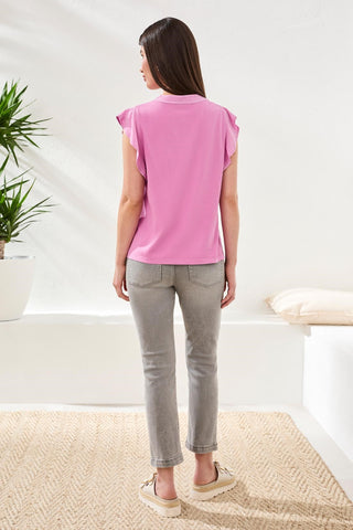 Ruffle-Sleeve V-Neck Mixed Media Top-Daffodil