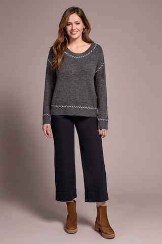 Saddle Stitch Crew Neck Sweater-H charcoal