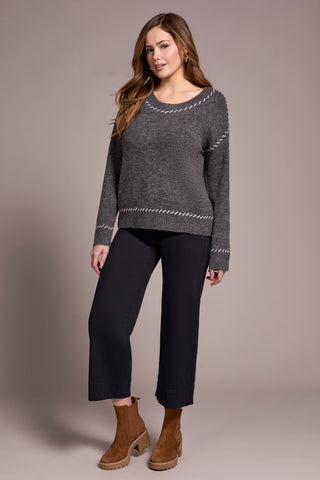 Saddle Stitch Crew Neck Sweater-H charcoal