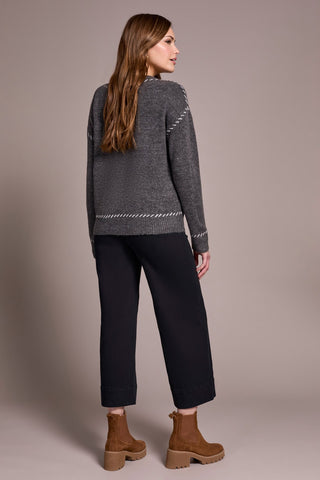 Saddle Stitch Crew Neck Sweater-H charcoal