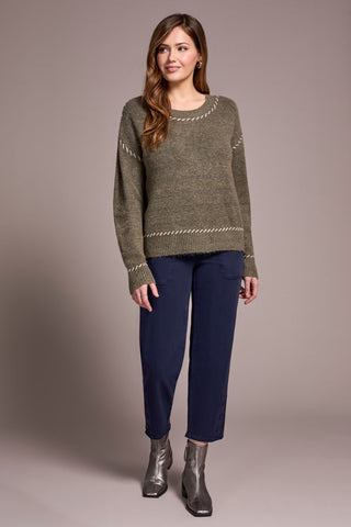 Pull-Over À Col Ras-Du-Cou En Point De Selle-Lierre Melange