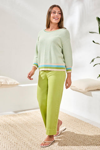 Scoop Neck Cotton Stripe Sweater-Aqua sky