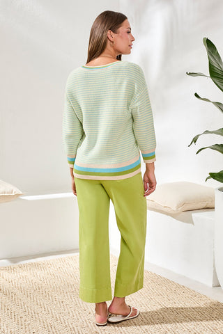 Scoop Neck Cotton Stripe Sweater-Aqua sky
