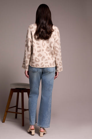 Sequin Animal Print Crew Neck Jacquard Sweater-Sandstone