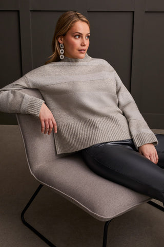 alt view 4 - SHINY MOCK NECK SWEATER-Grey mix