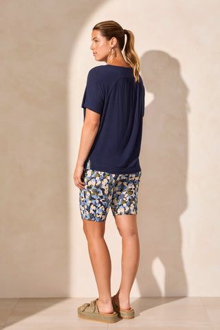 FLOWY JERSEY CREW NECK TOP WITH SHIRRED BACK-Jet Blue