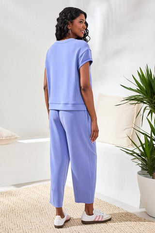 Soft Modal Cap-Sleeve Crew Neck Top With Kangaroo Pocket-Baja blue