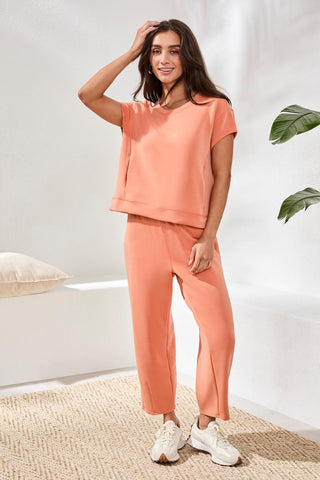 Soft Modal Cap-Sleeve Crew Neck Top With Kangaroo Pocket-Guavablush