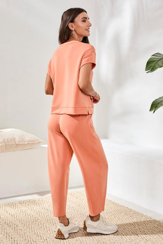 Soft Modal Cap-Sleeve Crew Neck Top With Kangaroo Pocket-Guavablush