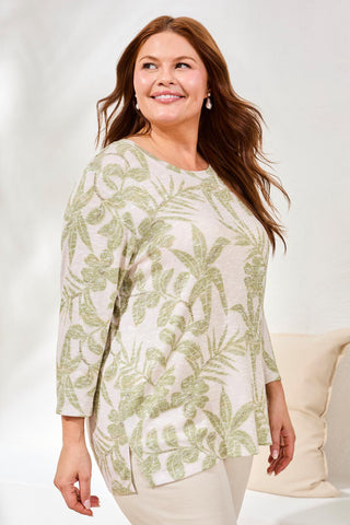 Size Inclusive 3/4 Sleeve Crew Neck Top-Kiwizest