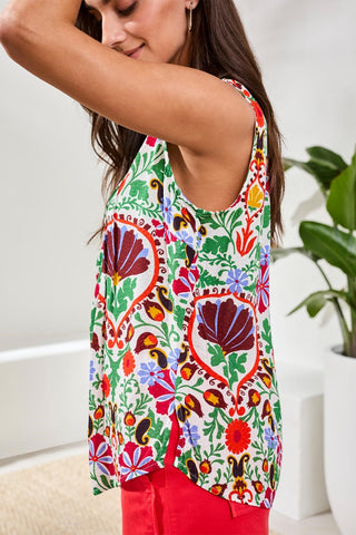 Lightweight Jacquard Pintuck Detail Sleeveless Top-Mojito