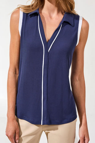 Sleeveless Johnny Collar Modal Top-Jet blue