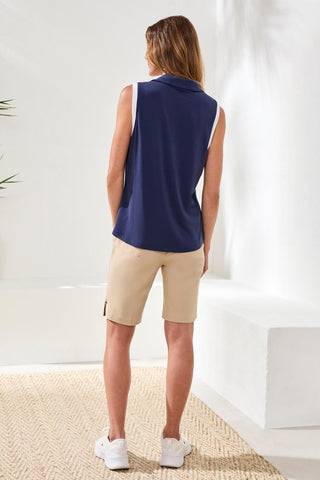 Sleeveless Johnny Collar Modal Top-Jet blue