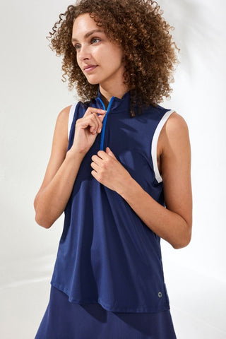 Sleeveless Zip Mock Neck Tech Top-Jet blue