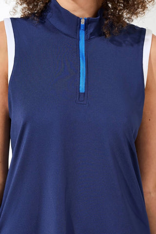 Sleeveless Zip Mock Neck Tech Top-Jet blue