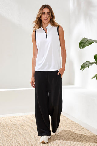 Sleeveless Zip Mock Neck Tech Top-White