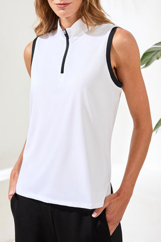 Sleeveless Zip Mock Neck Tech Top-White