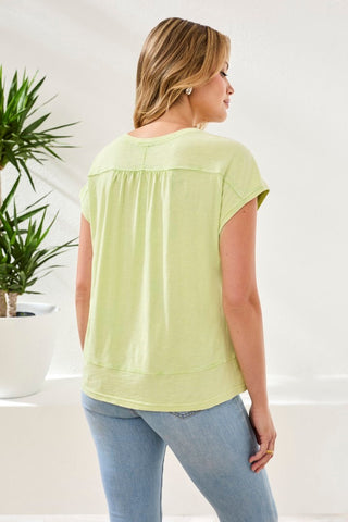 Slub Knit V-Neck Cap Sleeve Top-Limecream