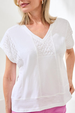 Slub Knit V-Neck Cap Sleeve Top-White