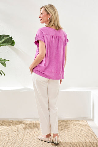 Slub Knit V-Neck Cap Sleeve Top-Wisteria