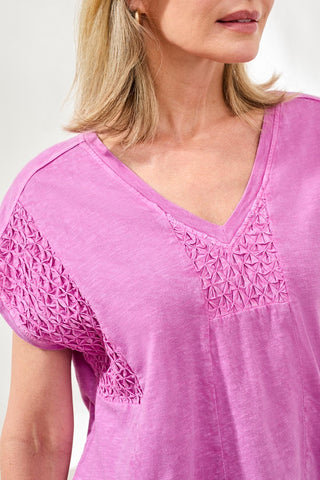 Slub Knit V-Neck Cap Sleeve Top-Wisteria