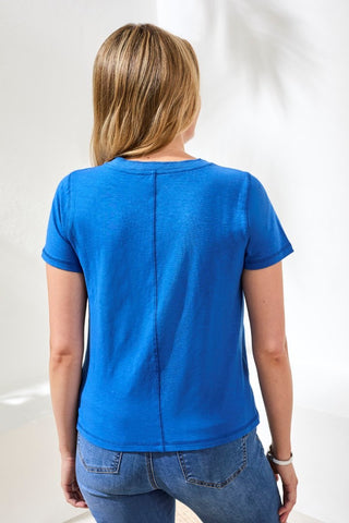 Slub Knit V-Neck Top With Double Trim Detail-Turkishsea