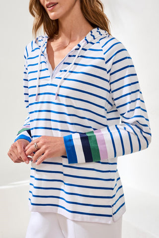 Slub Kniy Striped V-Neck Long Sleeve Hoody-Turkishsea