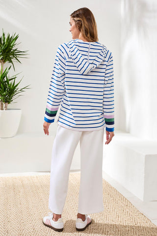 Slub Kniy Striped V-Neck Long Sleeve Hoody-Turkishsea