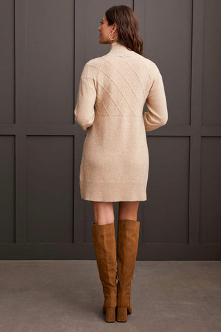 alt view 3 - SOFT BOUCL√â DIAMOND PATTERN MOCK NECK SWEATER DRESS-Oatmeal