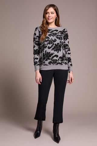Soft Boucle Jacquard Long-Sleeve Crew Neck Sweater-Grey mix