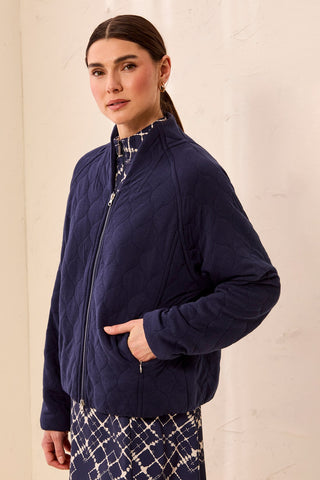 Veste Bomber Zippée En Maille Matelassée À Motifs Losanges-Bleu Jet