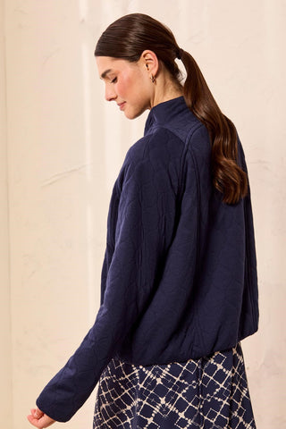 Veste Bomber Zippée En Maille Matelassée À Motifs Losanges-Bleu Jet