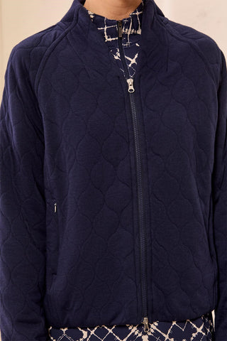 Veste Bomber Zippée En Maille Matelassée À Motifs Losanges-Bleu Jet