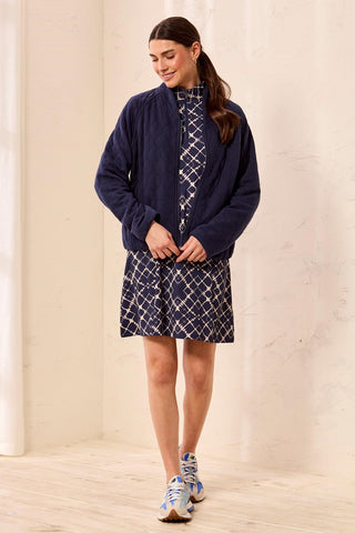 Veste Bomber Zippée En Maille Matelassée À Motifs Losanges-Bleu Jet