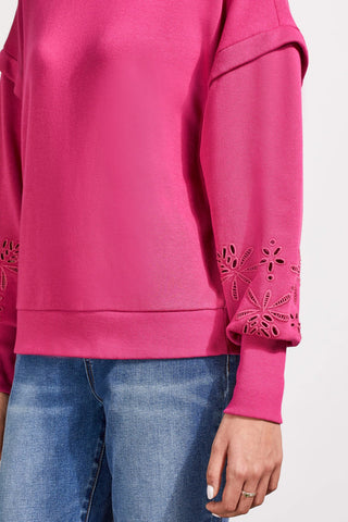 alt view 4 - SOFT FRENCH TERRY CREW NECK PULLOVER WITH SLEEVE EMBELLISHMENT-Magenta haze