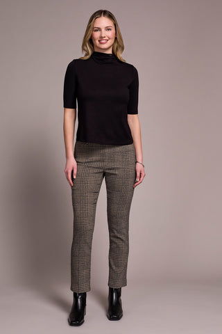 Soft French Terry Funnel Neck Elbow Sleeve Top-Black