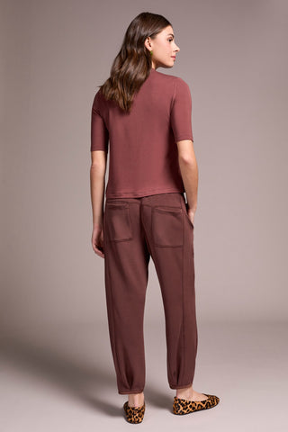 Soft French Terry Funnel Neck Elbow Sleeve Top-Cocoa