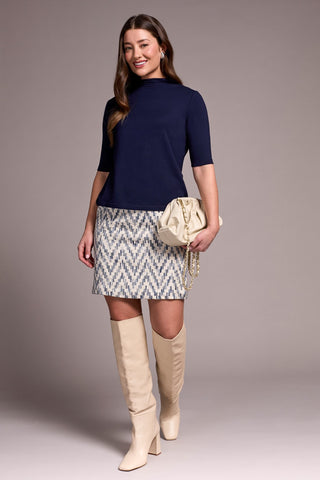 Soft French Terry Funnel Neck Elbow Sleeve Top-Nightfall