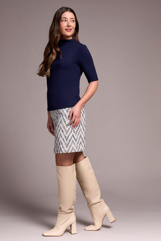 Soft French Terry Funnel Neck Elbow Sleeve Top-Nightfall