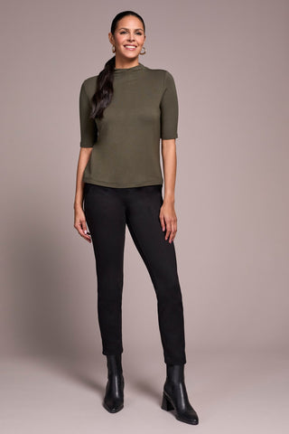Soft French Terry Funnel Neck Elbow Sleeve Top-Spruce