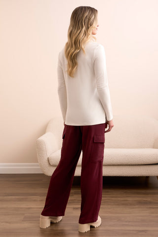 Soft French Terry Scoop Neck Long Sleeve Top-Eggshell