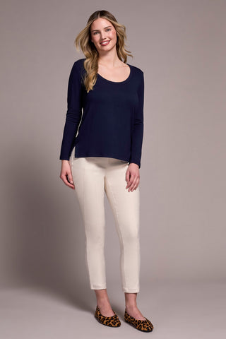 Soft French Terry Scoop Neck Long Sleeve Top-Nightfall
