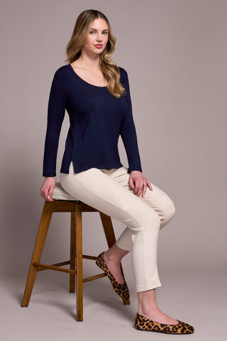 Soft French Terry Scoop Neck Long Sleeve Top-Nightfall
