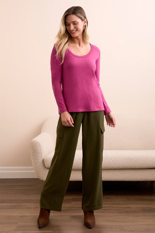 Soft French Terry Scoop Neck Long Sleeve Top-Roseberry