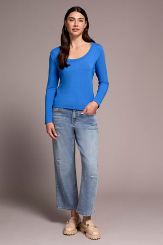 Soft French Terry Scoop Neck Long Sleeve Top-Ultrablue
