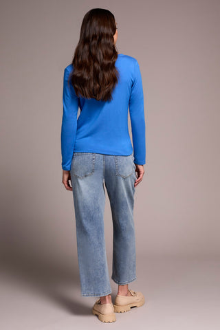 Soft French Terry Scoop Neck Long Sleeve Top-Ultrablue