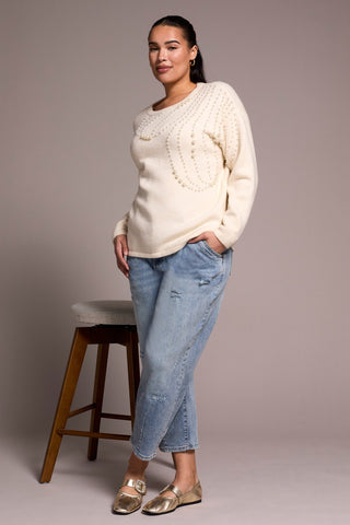 Soft Pearl Applique Dolman Sleeve Sweater-Sandstone
