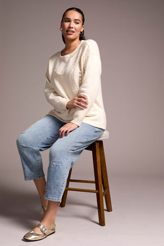Soft Pearl Applique Dolman Sleeve Sweater-Sandstone